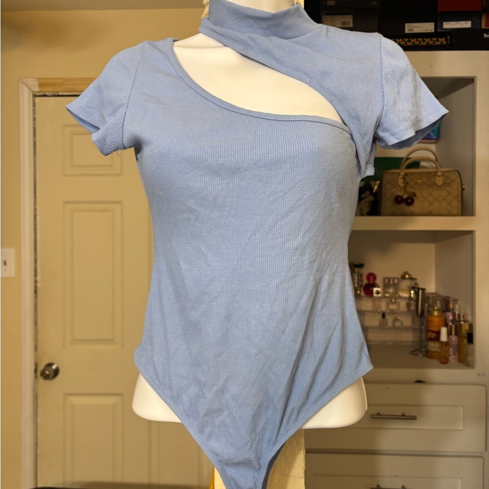 Chic Blue Cut-Out Women's Top